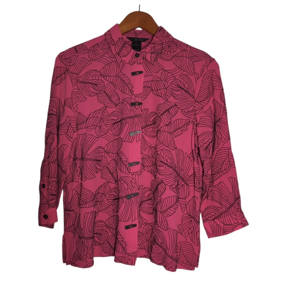 Ali Miles Button Up Blouse Womens PM Art to Wear Embroidered Leaf Toggle Front